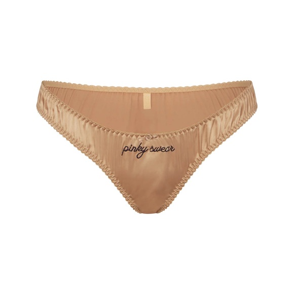 Skims Sleepover Satin Bralette and Hipster Set in Honey - Picture 4 of 4